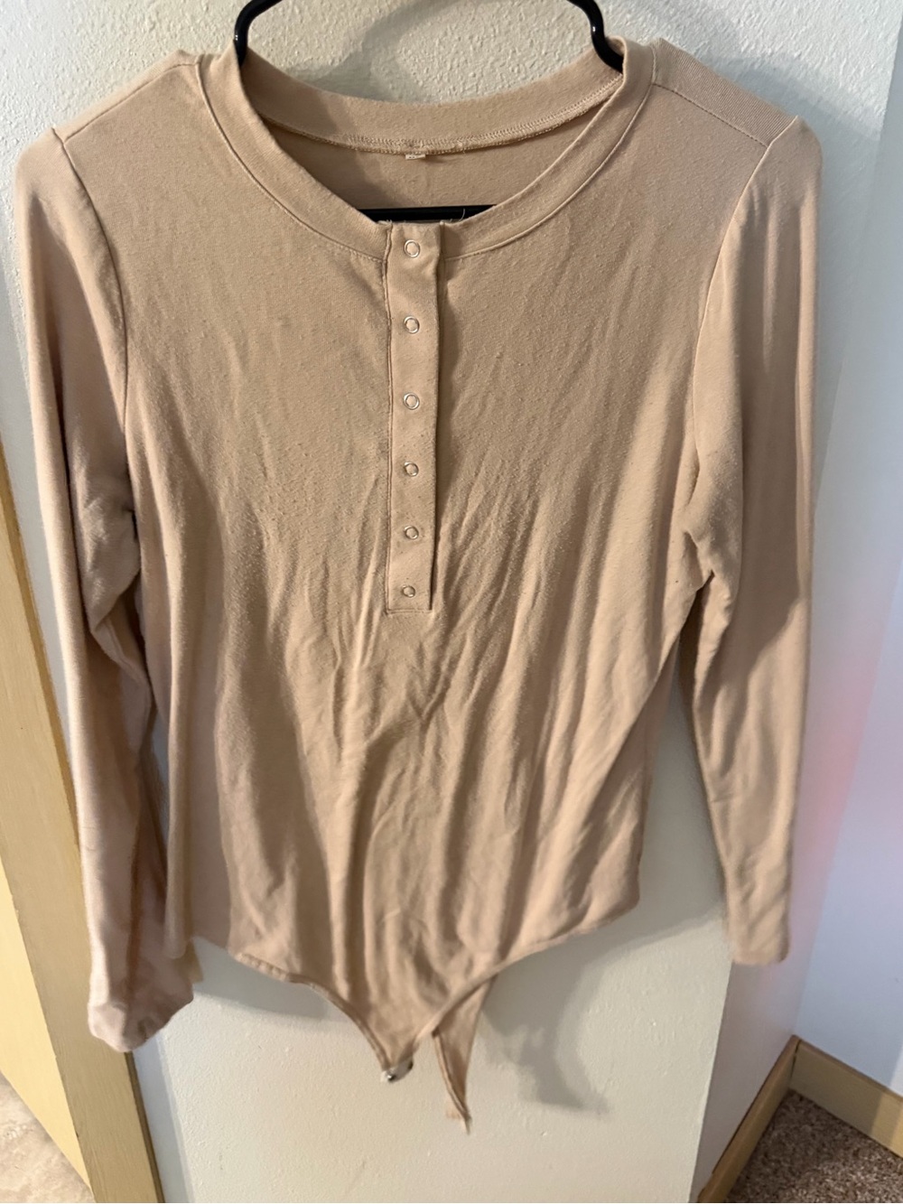 Women’s Long Sleeve Snap-Front Beige Bodysuit